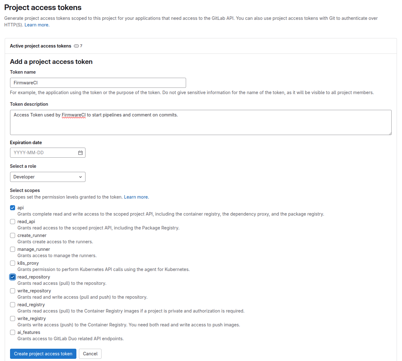 Gitlab Project Access Token Creation
